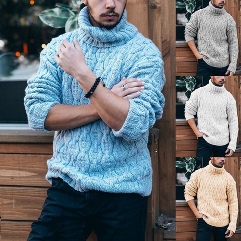 Winter Men s Casual Warm Thick Knitted Turtleneck Jumper Tops Long Sleeve Ribbed Sweater