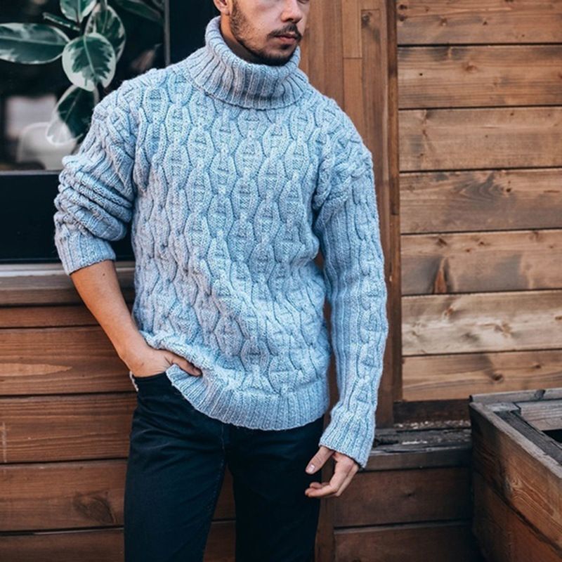 Winter Men s Casual Warm Thick Knitted Turtleneck Jumper Tops Long Sleeve Ribbed Sweater