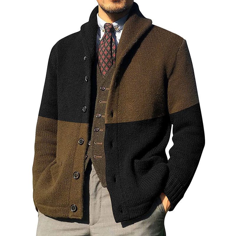 Contrast color cardigan sweater button long sleeved knitted jacket sweater men's cardigan Coats