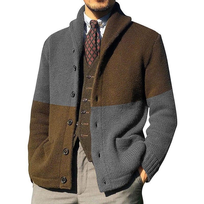 Contrast color cardigan sweater button long sleeved knitted jacket sweater men's cardigan Coats