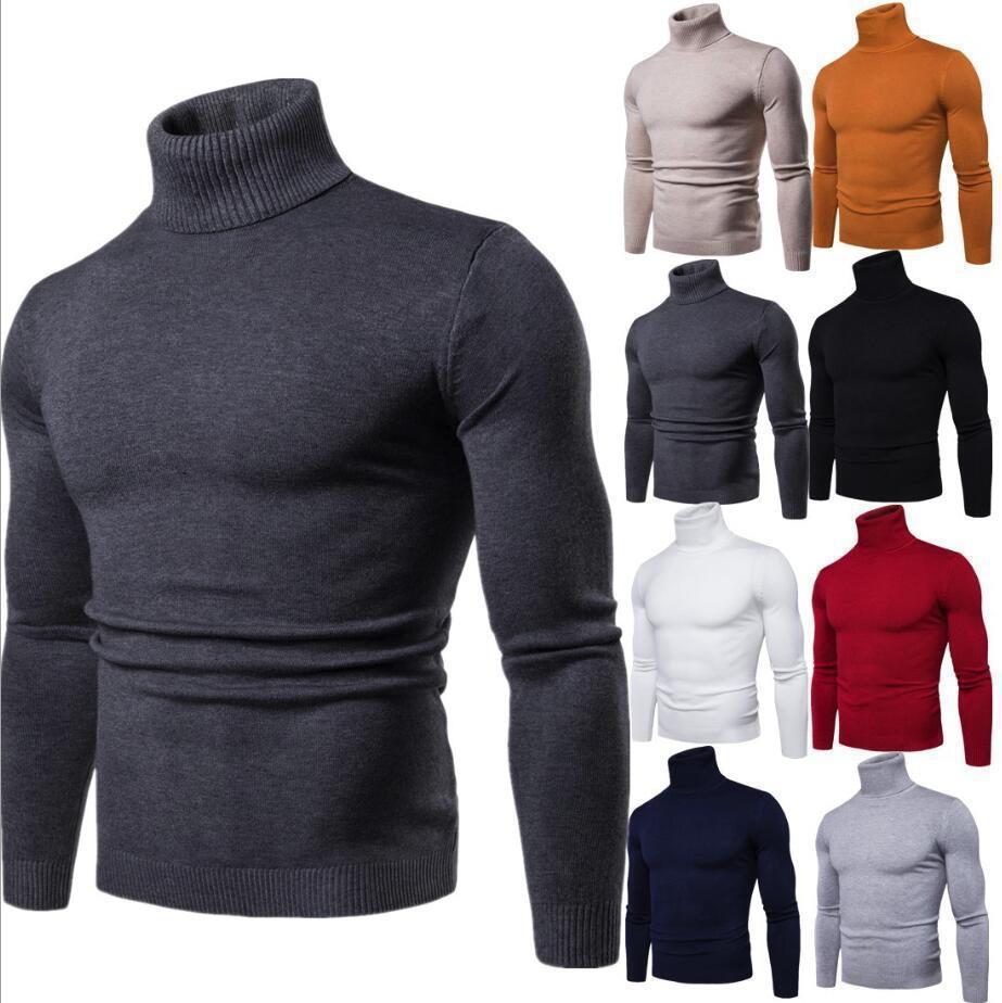 New Winter Turtleneck Thick Mens Sweaters Casual Turtle Neck Solid Color Quality Warm Slim Turtleneck Sweaters Pullover Men
