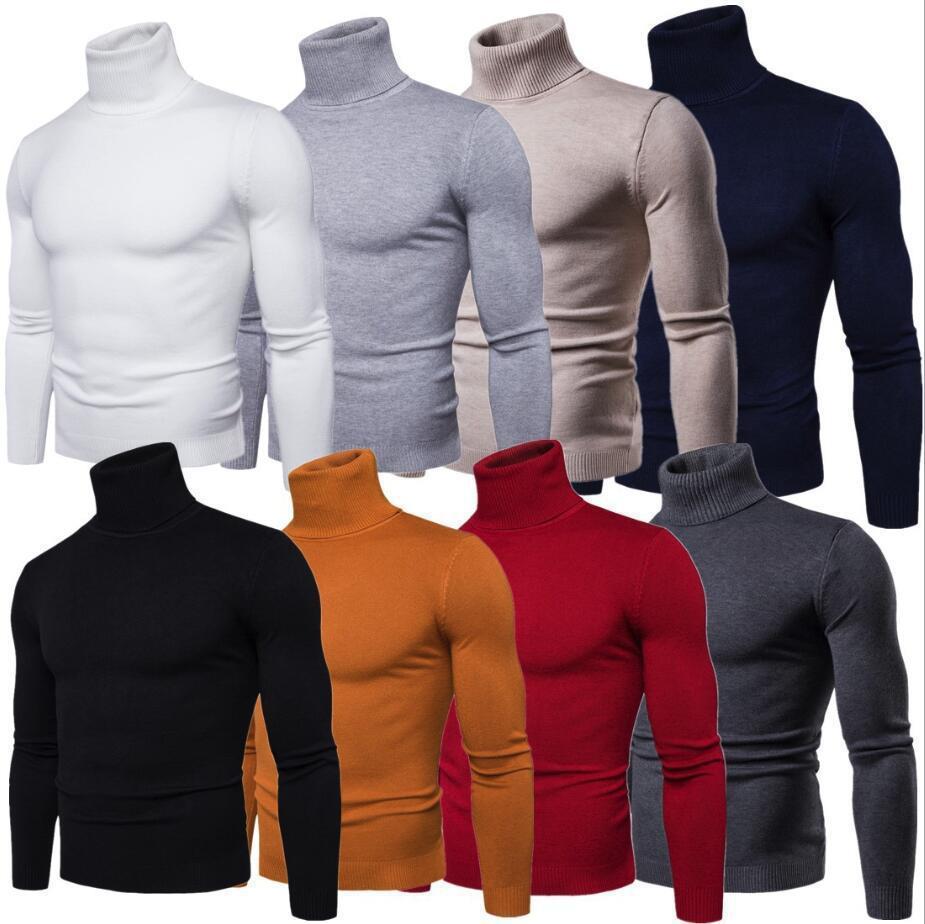 New Winter Turtleneck Thick Mens Sweaters Casual Turtle Neck Solid Color Quality Warm Slim Turtleneck Sweaters Pullover Men