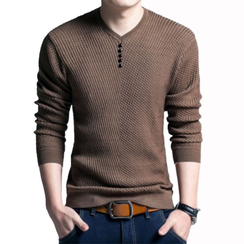 Sweater Men Casual V-Neck Pullover Shirt Spring Autumn Slim Fit Long Sleeve Mens Sweaters Knitted Cotton Pull Homme Top  T-Shirts