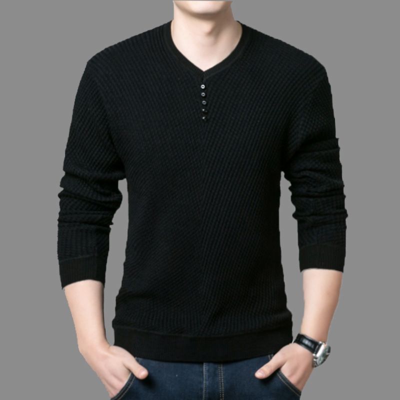 Sweater Men Casual V-Neck Pullover Shirt Spring Autumn Slim Fit Long Sleeve Mens Sweaters Knitted Cotton Pull Homme Top  T-Shirts