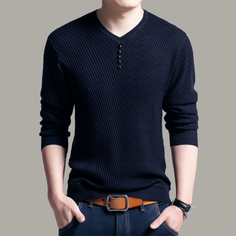 Sweater Men Casual V-Neck Pullover Shirt Spring Autumn Slim Fit Long Sleeve Mens Sweaters Knitted Cotton Pull Homme Top  T-Shirts