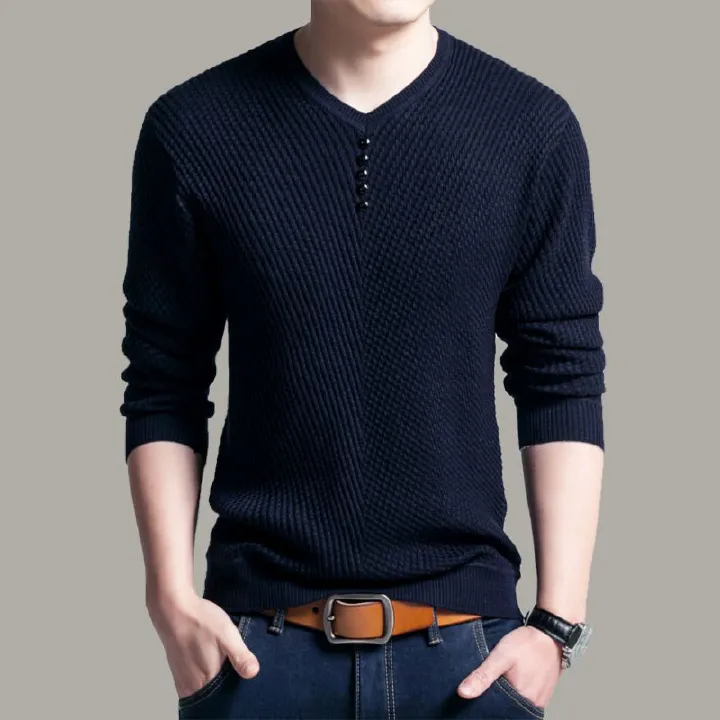 Sweater Men Casual V-Neck Pullover Shirt Spring Autumn Slim Fit Long Sleeve Mens Sweaters Knitted Cotton Pull Homme Top  T-Shirts