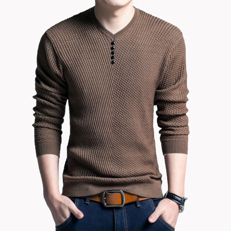 Sweater Men Casual V-Neck Pullover Shirt Spring Autumn Slim Fit Long Sleeve Mens Sweaters Knitted Cotton Pull Homme Top  T-Shirts