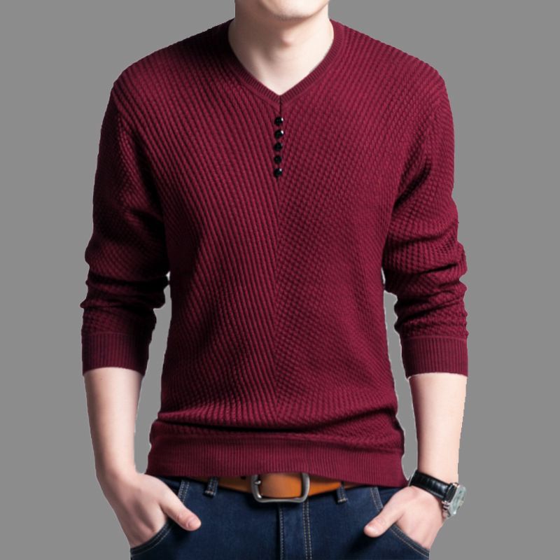 Sweater Men Casual V-Neck Pullover Shirt Spring Autumn Slim Fit Long Sleeve Mens Sweaters Knitted Cotton Pull Homme Top  T-Shirts