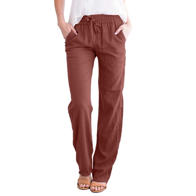 Summer Women Cotton Linen Pants Cargo Stretchy Waist Pants Loose Trousers Joggers High Quality Female Sweatpants