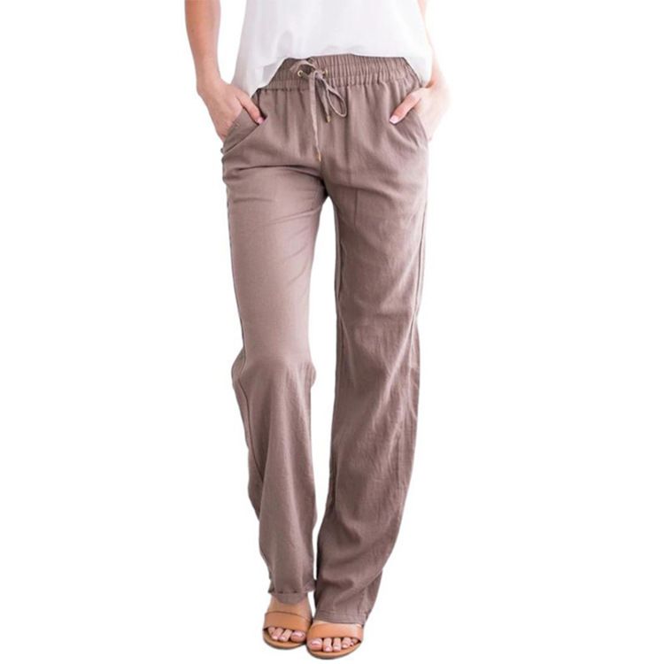 Summer Women Cotton Linen Pants Cargo Stretchy Waist Pants Loose Trousers Joggers High Quality Female Sweatpants