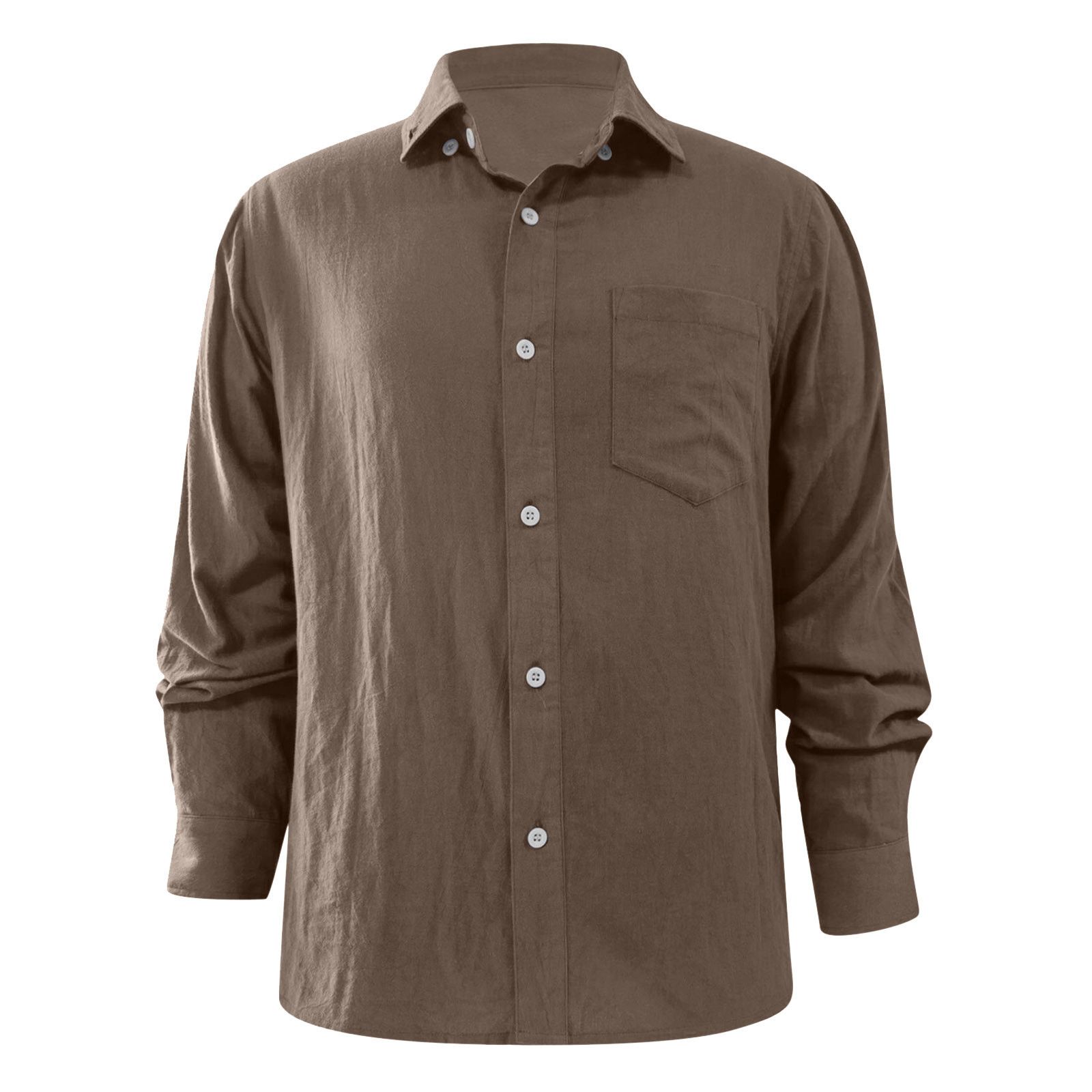 Men's Green Cotton Linen Casual Shirt Loose All-match Long Sleeve Turn Down Neck Hawaii Shirt Streetwear Leisure Shirts