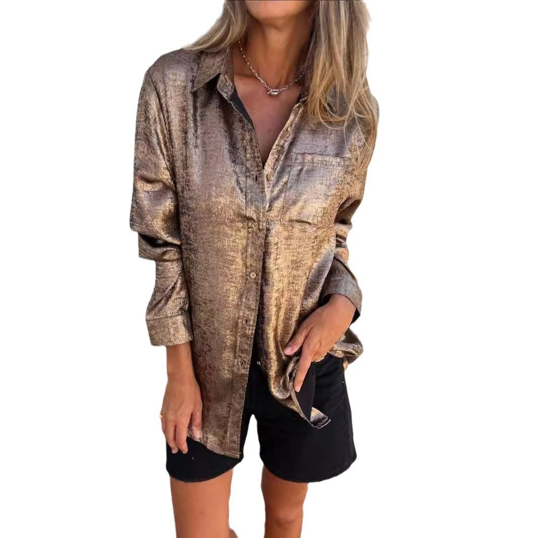 New Fashion Women Casual Streetwear Long Sleeve Ladies Top Bling Sequins Woman Blouse Glitter Shirt leisure lapel shirt T-Shirts