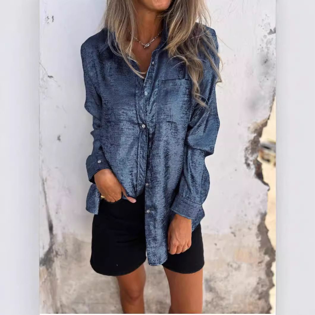 New Fashion Women Casual Streetwear Long Sleeve Ladies Top Bling Sequins Woman Blouse Glitter Shirt leisure lapel shirt T-Shirts