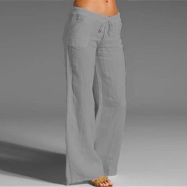 Women's High Waist Wide Leg Pants Large foot flare pocket cotton linen casual pants  Women's Clothing Bottoms Pants