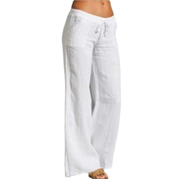 Women's High Waist Wide Leg Pants Large foot flare pocket cotton linen casual pants  Women's Clothing Bottoms Pants