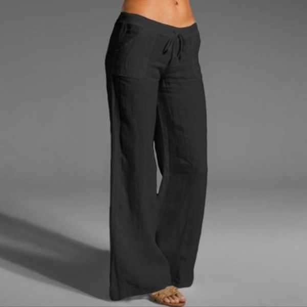 Women's High Waist Wide Leg Pants Large foot flare pocket cotton linen casual pants  Women's Clothing Bottoms Pants