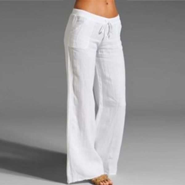 Women's High Waist Wide Leg Pants Large foot flare pocket cotton linen casual pants  Women's Clothing Bottoms Pants