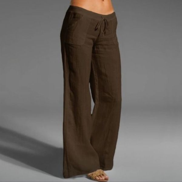 Women's High Waist Wide Leg Pants Large foot flare pocket cotton linen casual pants  Women's Clothing Bottoms Pants