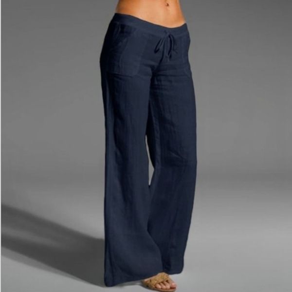 Women's High Waist Wide Leg Pants Large foot flare pocket cotton linen casual pants  Women's Clothing Bottoms Pants