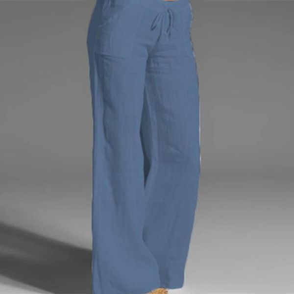 Women's High Waist Wide Leg Pants Large foot flare pocket cotton linen casual pants  Women's Clothing Bottoms Pants