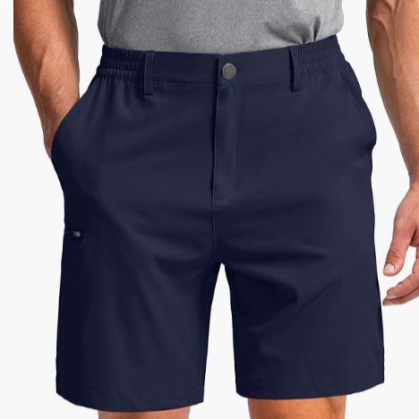 100% Polyester 6 pocket cargo shorts men half pants 5 inch elastic waist stretch hiking golf apparel shorts for men  Shorts