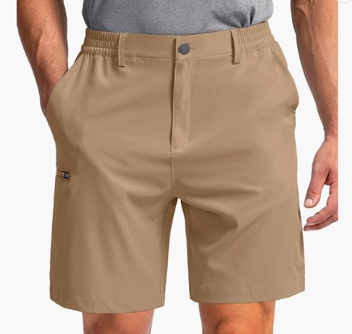 100% Polyester 6 pocket cargo shorts men half pants 5 inch elastic waist stretch hiking golf apparel shorts for men  Shorts