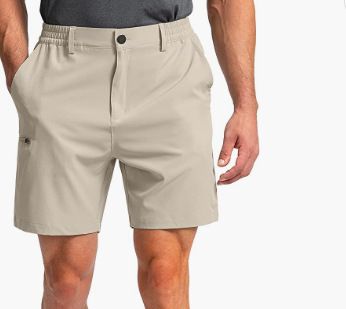 100% Polyester 6 pocket cargo shorts men half pants 5 inch elastic waist stretch hiking golf apparel shorts for men  Shorts