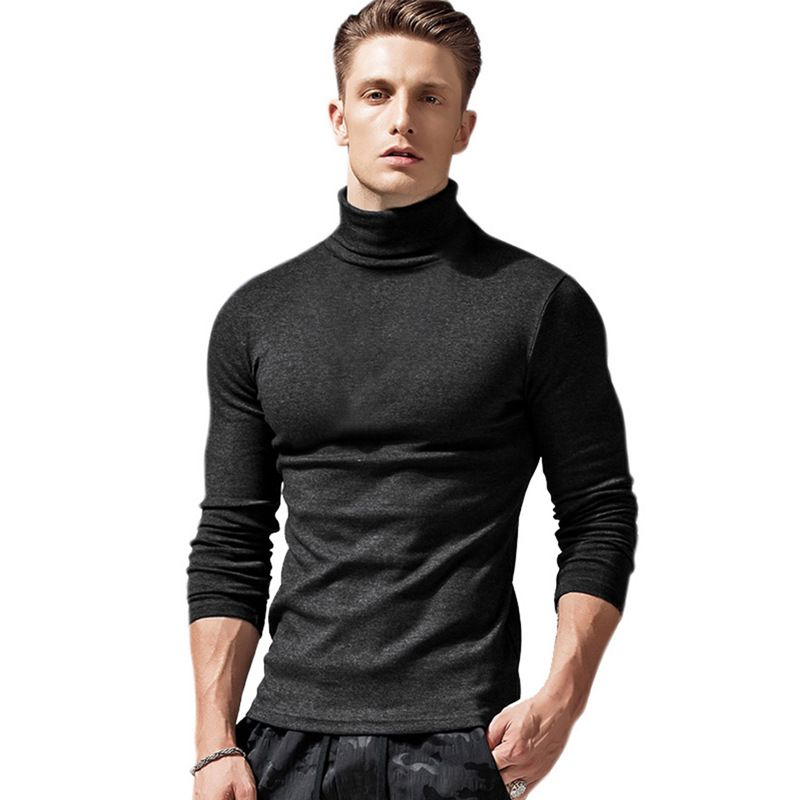 High Quality Muscle Turtle Neck Blank 100% Cotton Long Sleeve Custom Logo T-shirt For Men T-Shirts