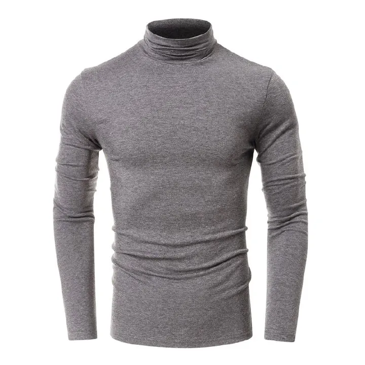 High Quality Muscle Turtle Neck Blank 100% Cotton Long Sleeve Custom Logo T-shirt For Men T-Shirts