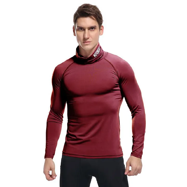 Custom design high neck t shirt polyester breathable workout shirts men long sleeve compression shirts T-Shirts