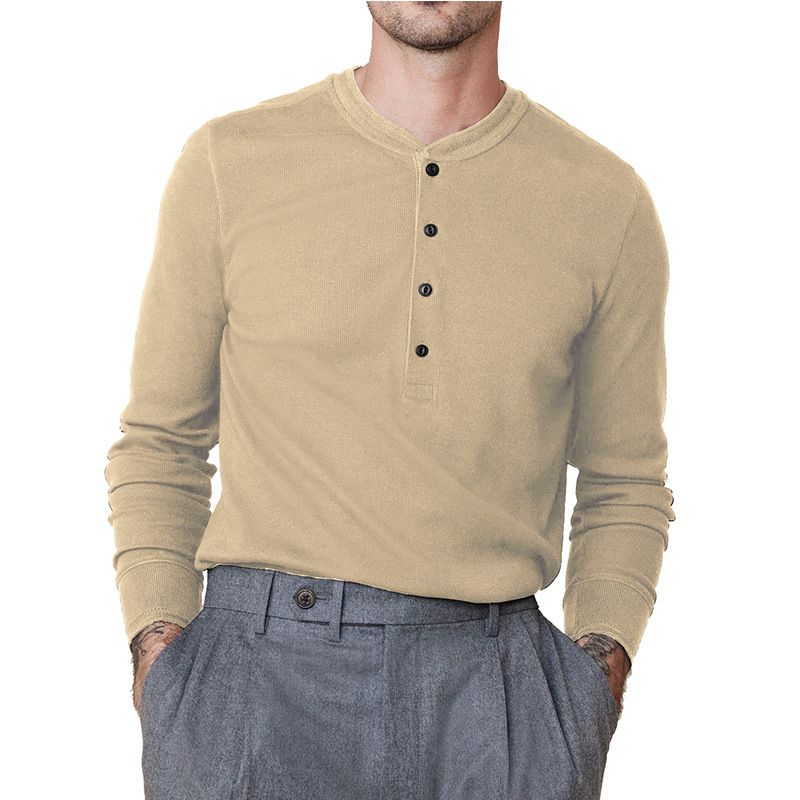 Custom Waffle Knit Long Sleeve Men Thermal T Shirts Cotton Soft Blank Solid Men Henley Fitted T-Shirt