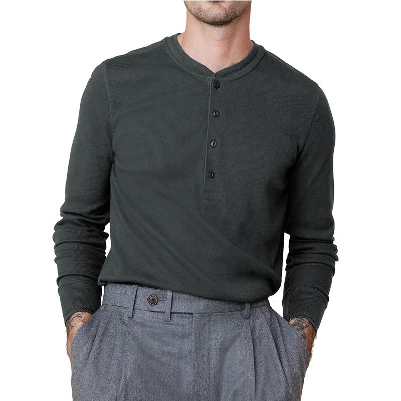 Custom Waffle Knit Long Sleeve Men Thermal T Shirts Cotton Soft Blank Solid Men Henley Fitted T-Shirt