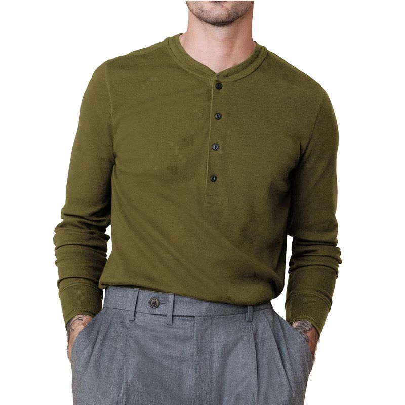 Custom Waffle Knit Long Sleeve Men Thermal T Shirts Cotton Soft Blank Solid Men Henley Fitted T-Shirt