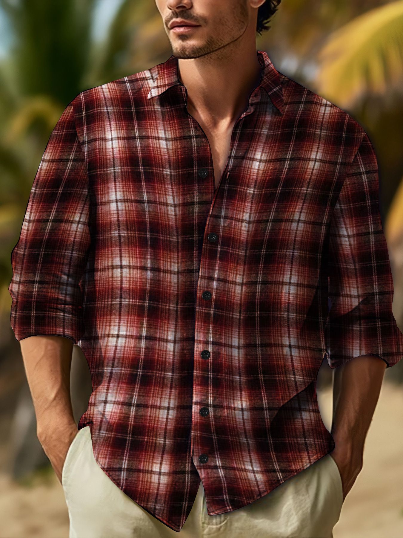 Spring and Autumn New Checkered shirt Cardigan high quality Men's Daily Casual Collar Long Sleeve Shirt