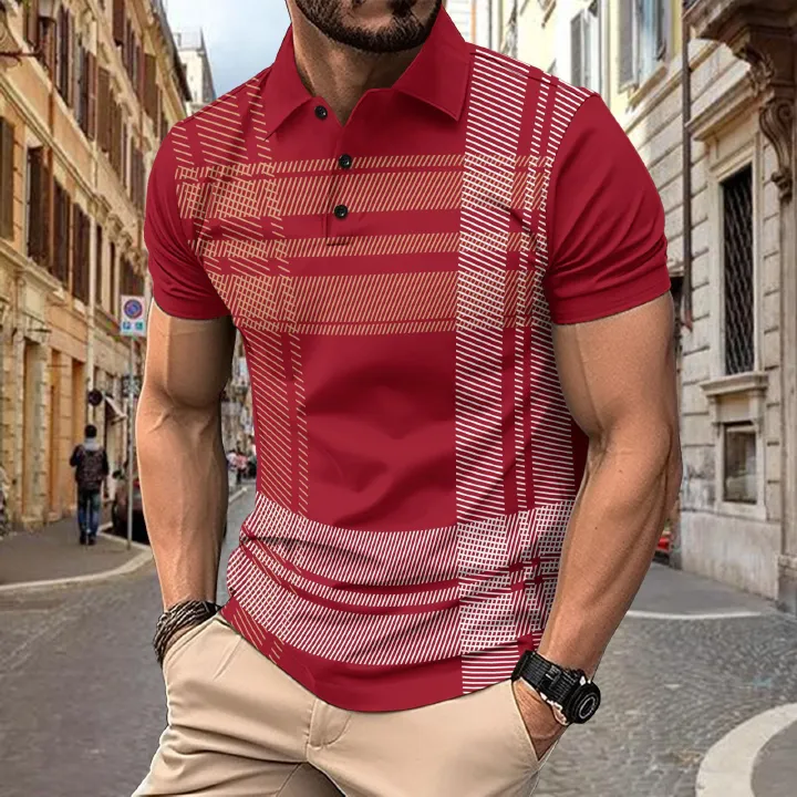 New European And American Men's Summer Daily Leisure Sports Checkered Print Flip Collar Short Sleeve Polo Shirt  T-Shirts