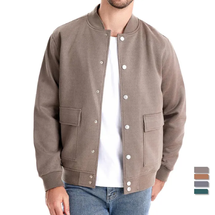 Men's New Fashion Stand Collar Varsity Jacket Suede Coat Button Casual Autumn Winter Factory Price Baseball Formal Fleece Dyed  Coats
