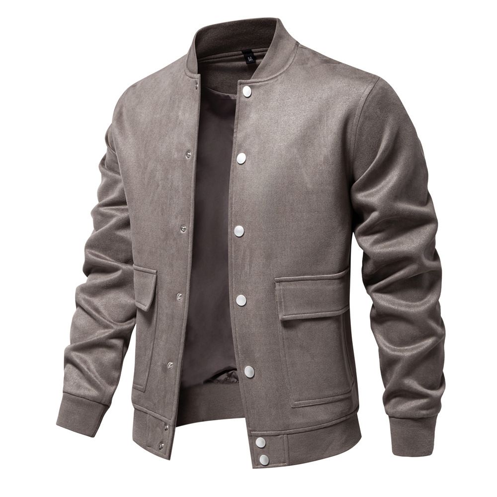Men's New Fashion Stand Collar Varsity Jacket Suede Coat Button Casual Autumn Winter Factory Price Baseball Formal Fleece Dyed  Coats