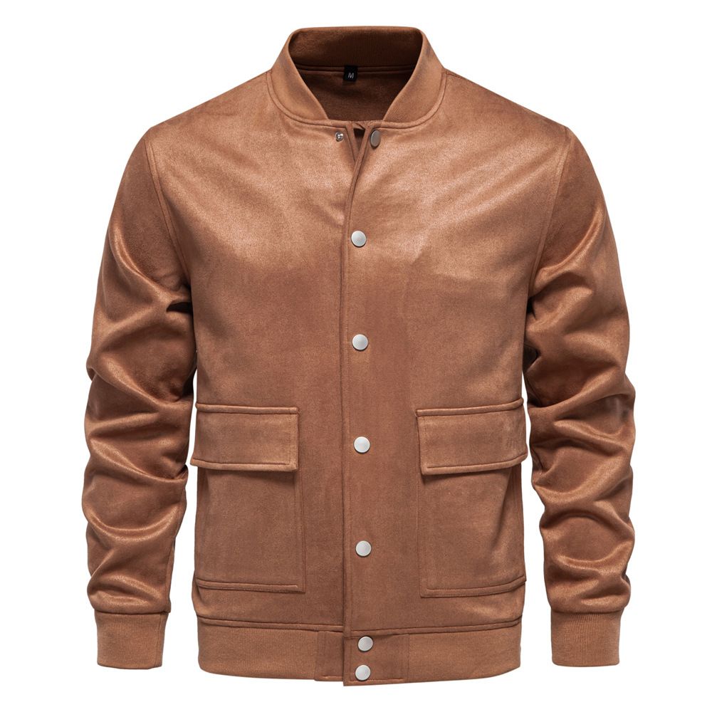 Men's New Fashion Stand Collar Varsity Jacket Suede Coat Button Casual Autumn Winter Factory Price Baseball Formal Fleece Dyed  Coats