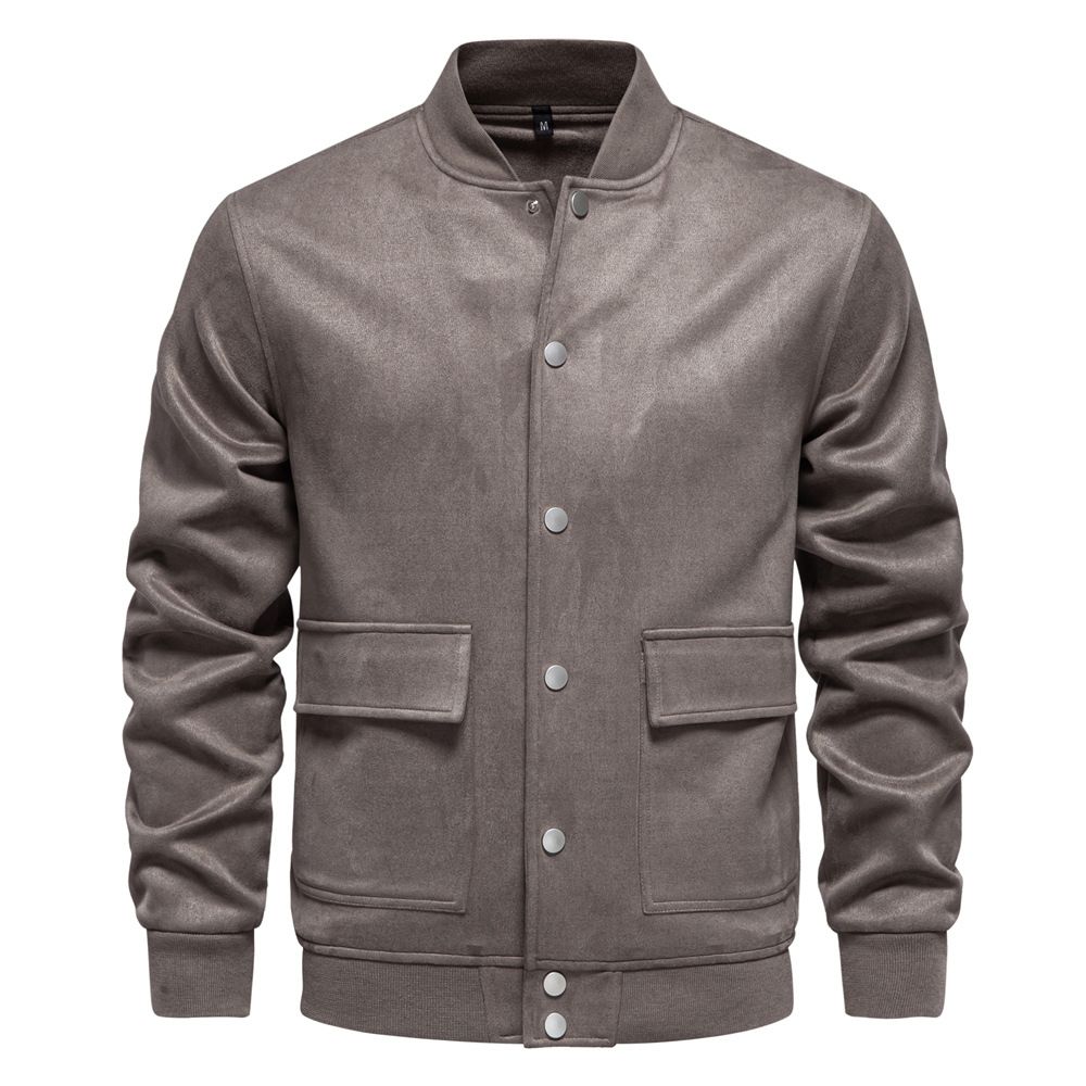 Men's New Fashion Stand Collar Varsity Jacket Suede Coat Button Casual Autumn Winter Factory Price Baseball Formal Fleece Dyed  Coats