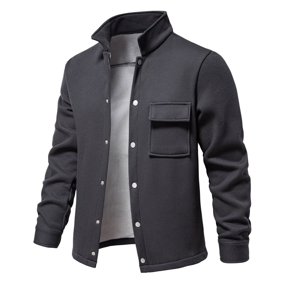 autumn and winter new men's lapel long-sleeved sweatshirt cardigan pocket decoration solid color jacket tops men Coats