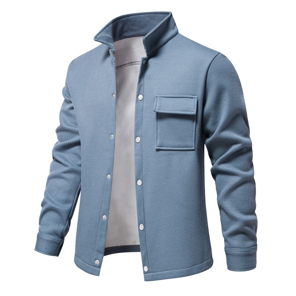 autumn and winter new men's lapel long-sleeved sweatshirt cardigan pocket decoration solid color jacket tops men Coats