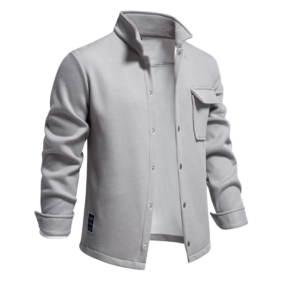 autumn and winter new men's lapel long-sleeved sweatshirt cardigan pocket decoration solid color jacket tops men Coats