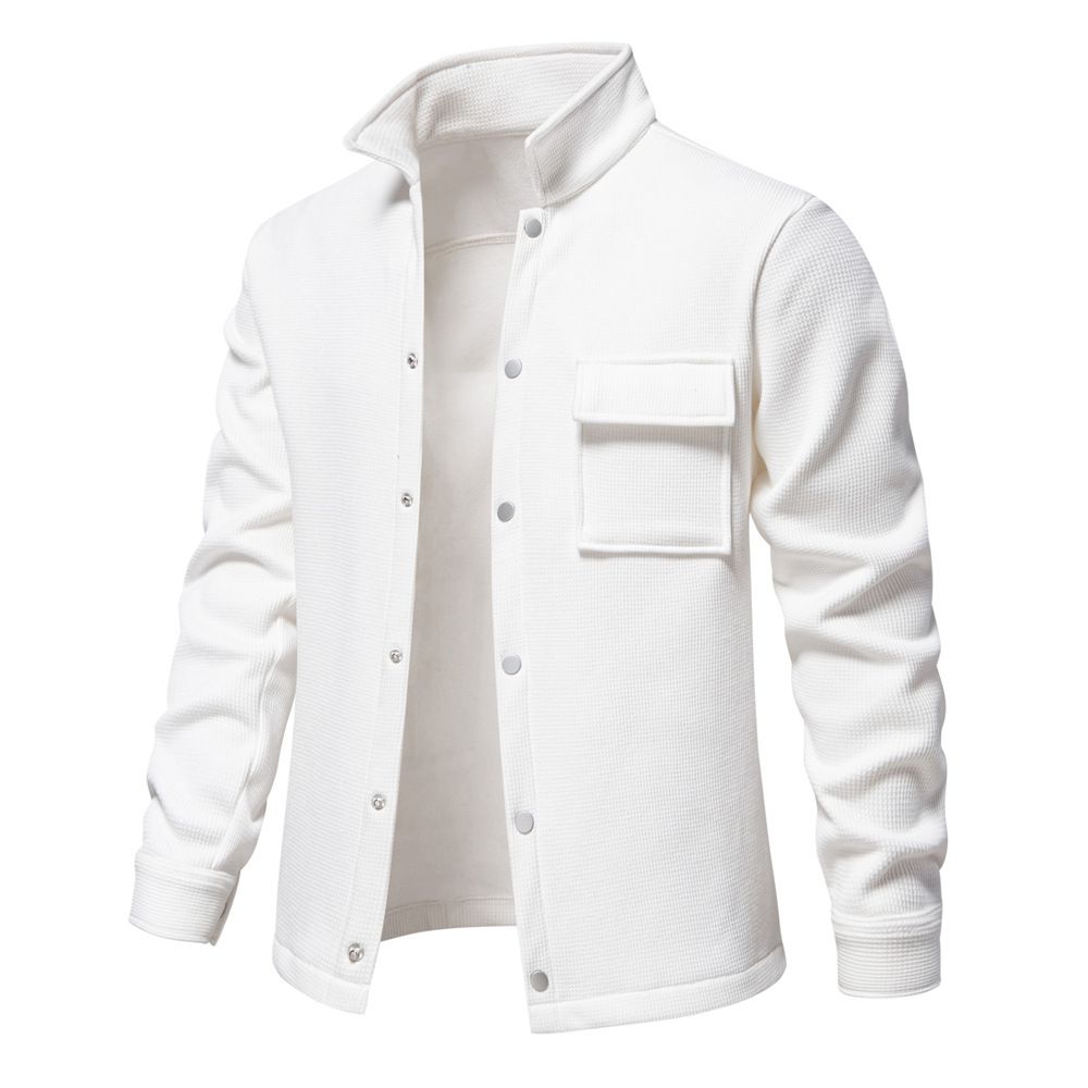 autumn and winter new men's lapel long-sleeved sweatshirt cardigan pocket decoration solid color jacket tops men Coats