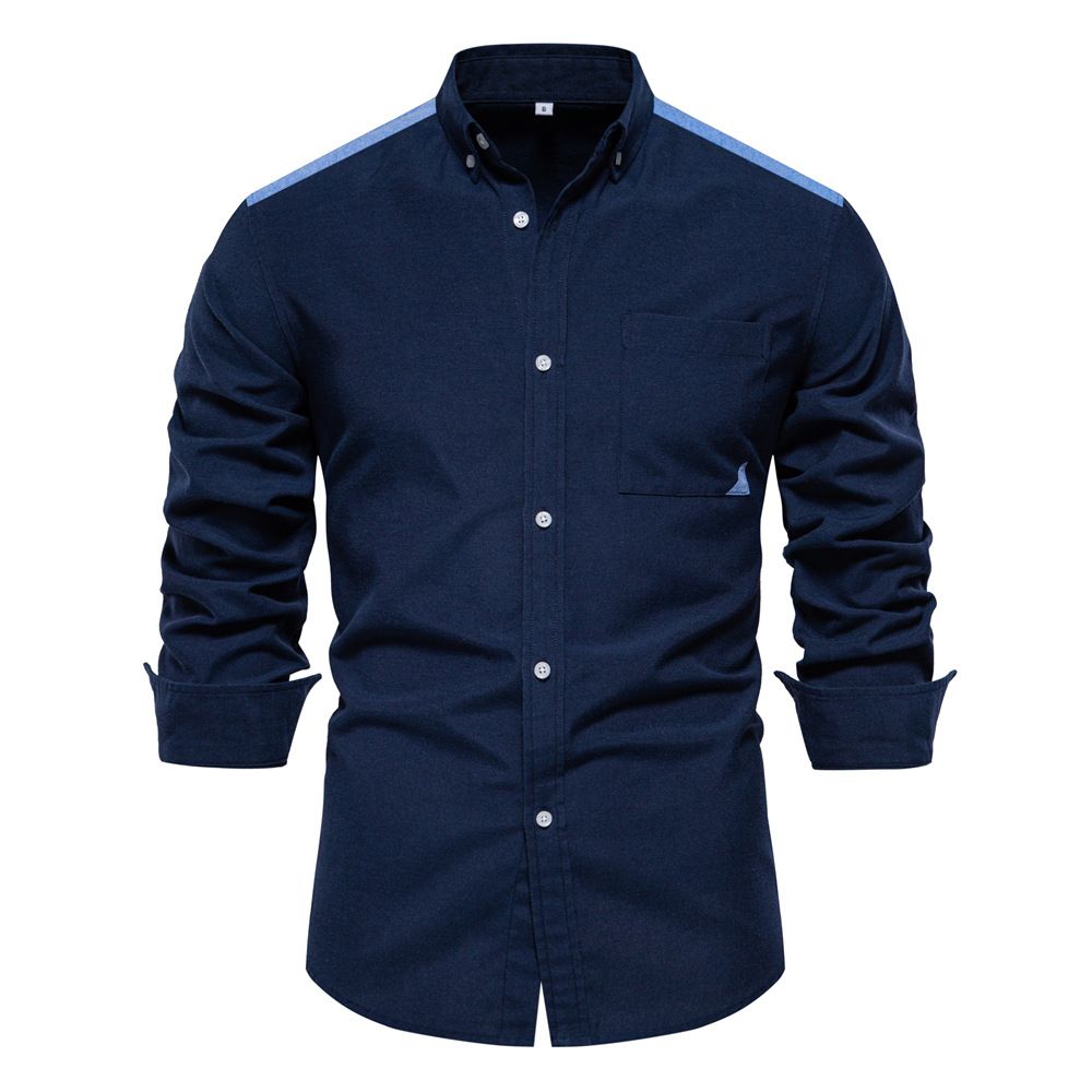 Spring new woven shirt men's casual all match fashion color long-sleeved shirt men  Men's Clothing  Tops   Shirts