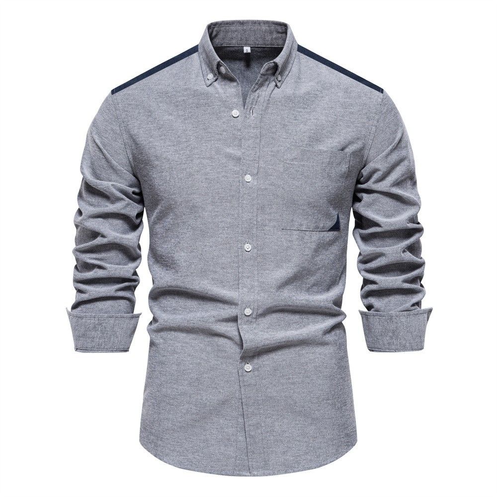Spring new woven shirt men's casual all match fashion color long-sleeved shirt men  Men's Clothing  Tops   Shirts
