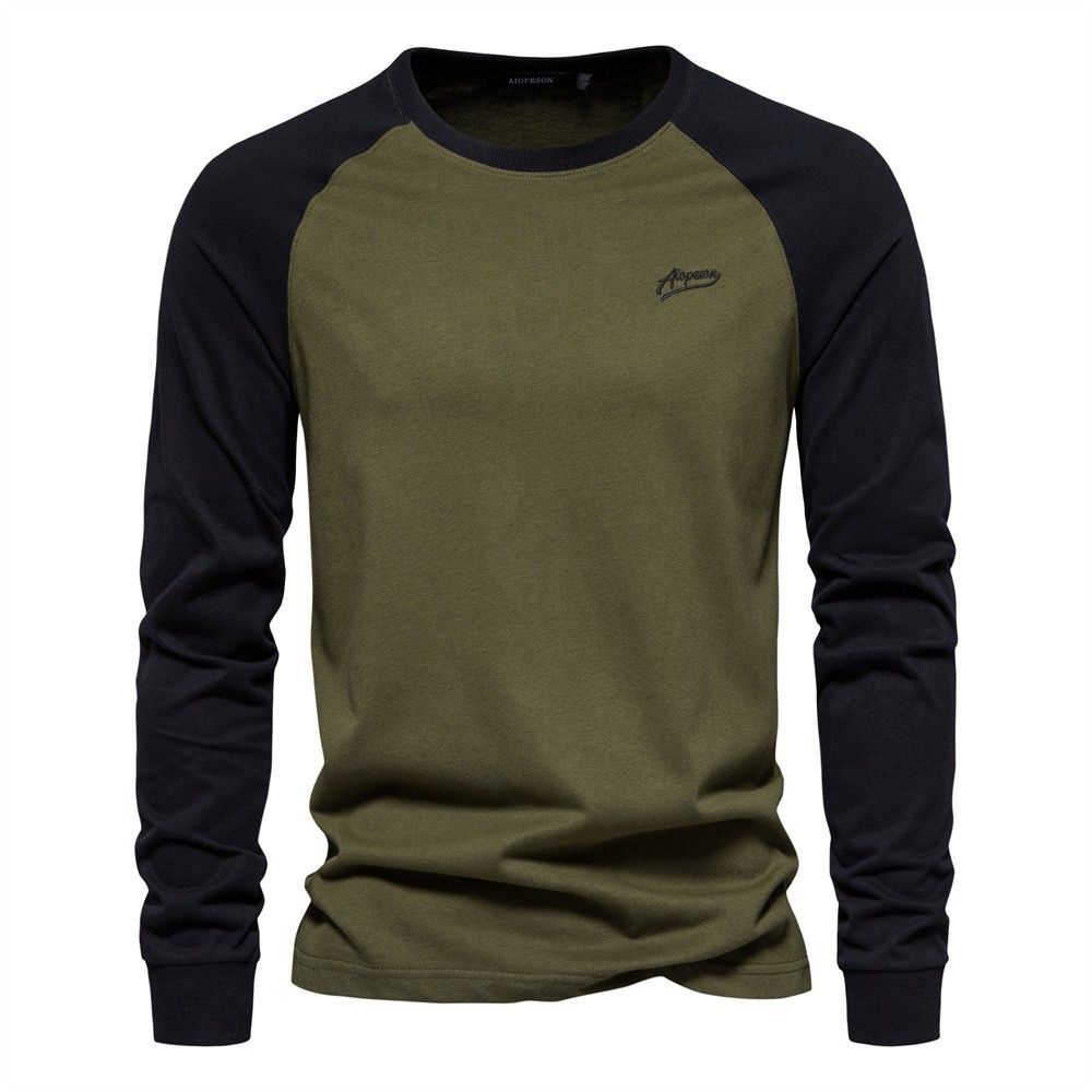 High quality custo raglan sleeves men's sports wear base shirt long sleeved patchwork T-shirt casual men's cotton T-shirt