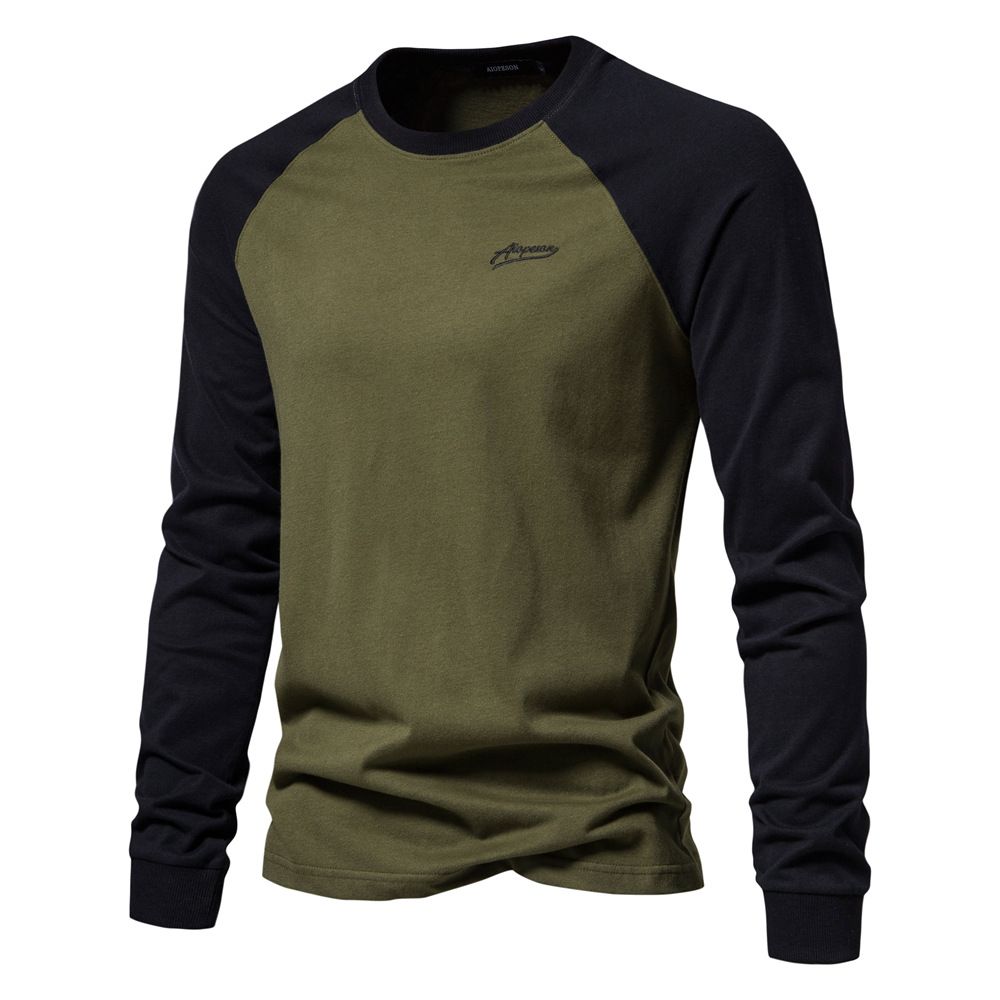 High quality custo raglan sleeves men's sports wear base shirt long sleeved patchwork T-shirt casual men's cotton T-shirt