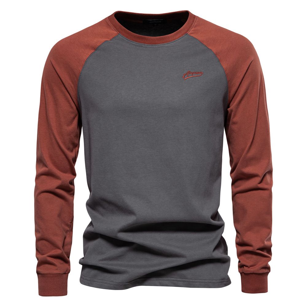 High quality custo raglan sleeves men's sports wear base shirt long sleeved patchwork T-shirt casual men's cotton T-shirt