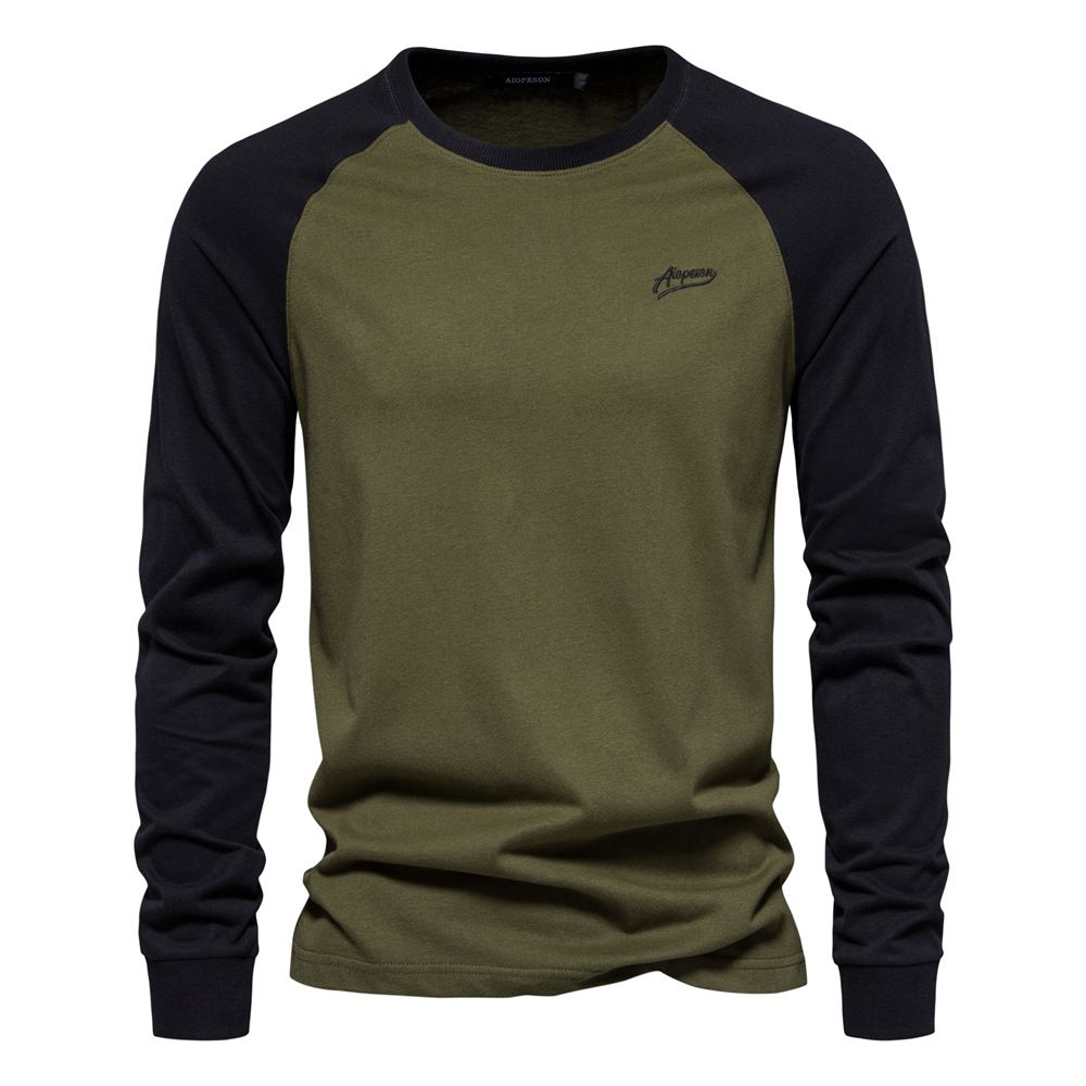 High quality custo raglan sleeves men's sports wear base shirt long sleeved patchwork T-shirt casual men's cotton T-shirt