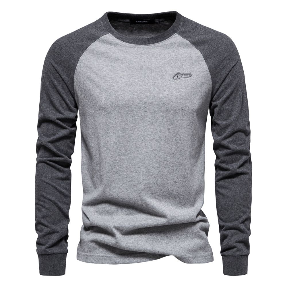 High quality custo raglan sleeves men's sports wear base shirt long sleeved patchwork T-shirt casual men's cotton T-shirt